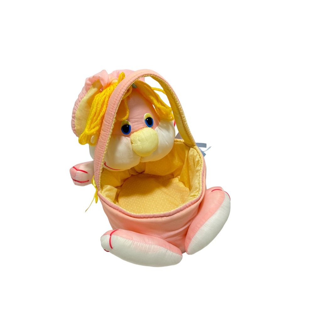 TL Toys Bunny Rabbit Easter Basket Plush Nylon Soft 1989 Yellow Pink